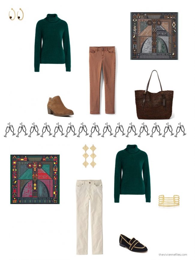 32. 2 ways to wear a green sweater from a capsule wardrobe