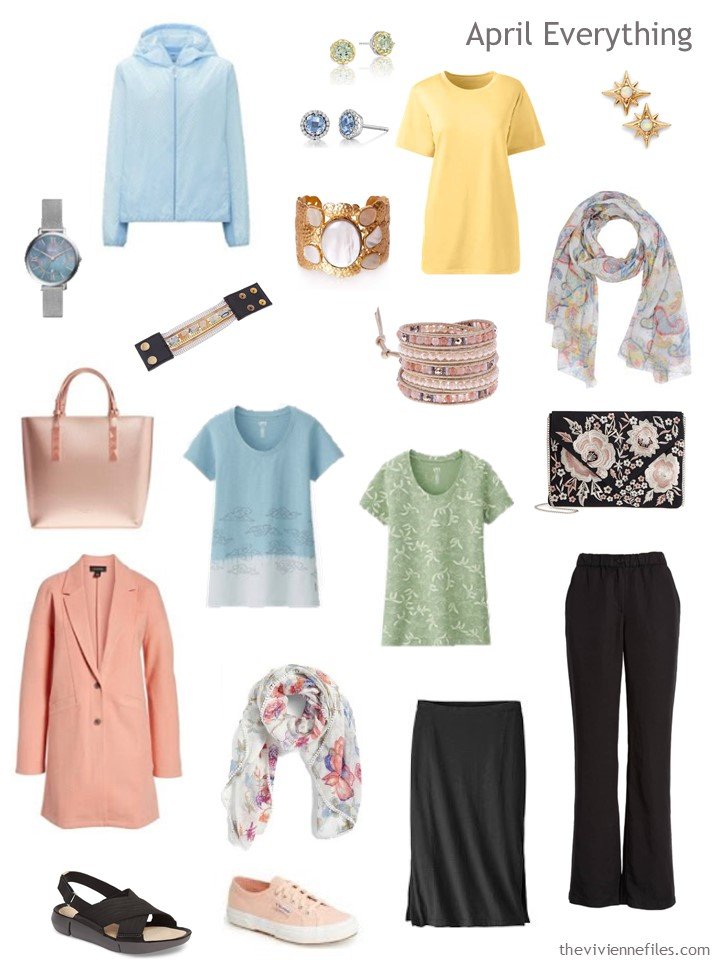 4. travel capsule wardrobe in black, white and pastels