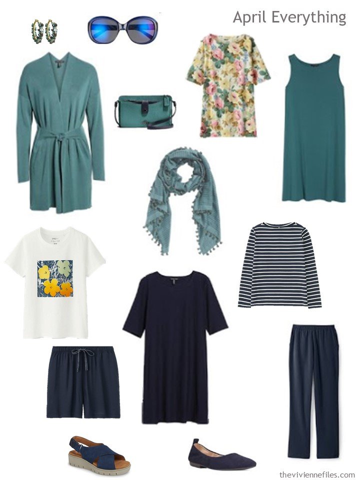 4. travel capsule wardrobe in navy and teal