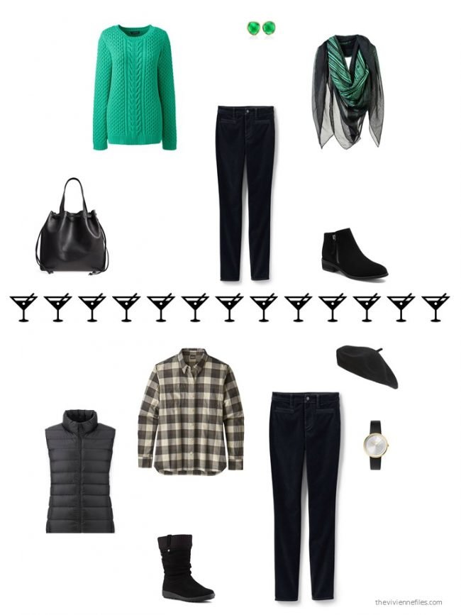 6. 2 ways to wear black velvet jeans from a capsule wardrobe