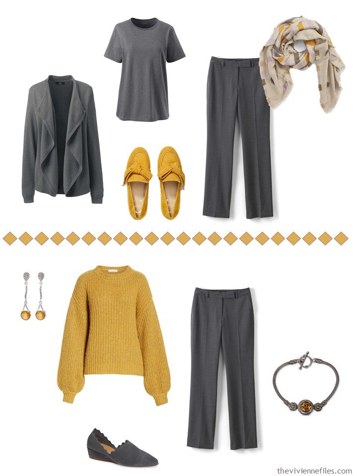 6. Accessorizing charcoal grey pants with Mango Mojito