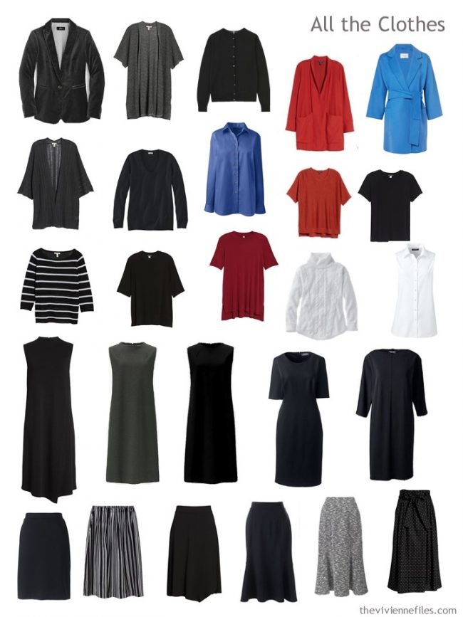 7. Capsule Wardrobe in black, white, red and blue