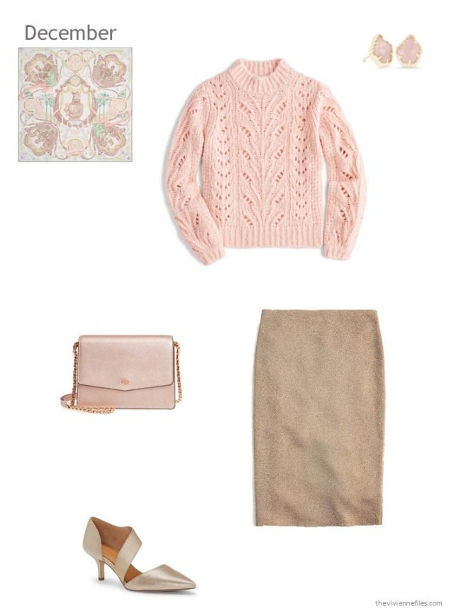 7. winter dressy outfit in pink and gold