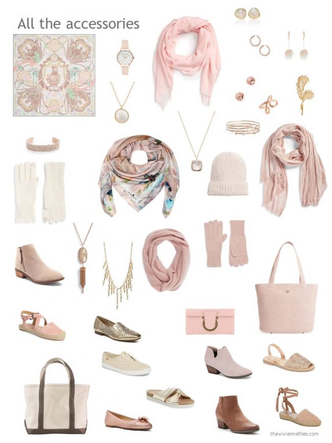 7.accessories for a pink and beige capsule wardrobe