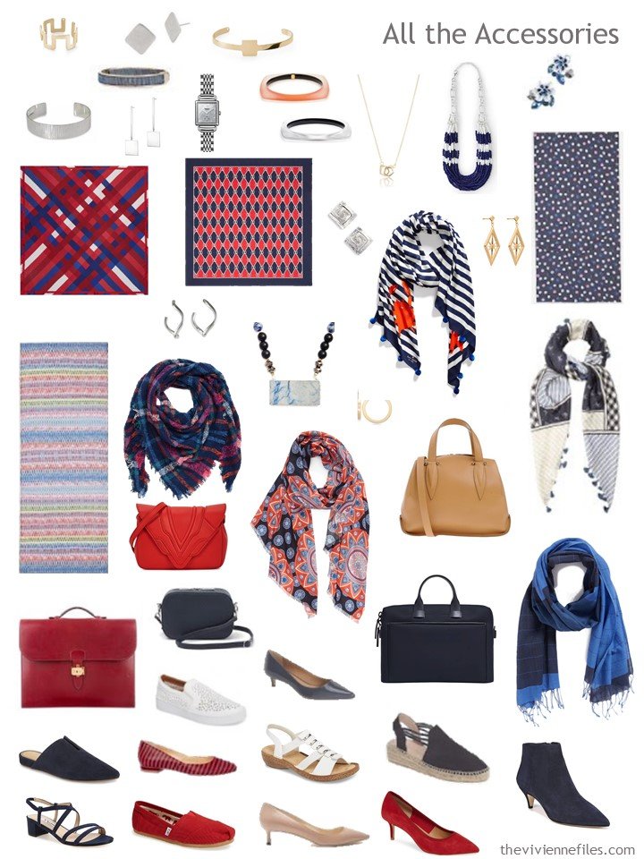 8. Accessories for a navy, red, blue and white wardrobe