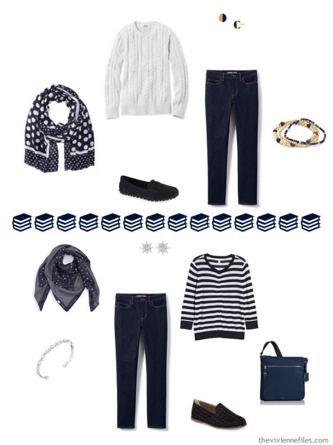 11. 2 ways to wear jeans in a navy and white capsule wardrobe