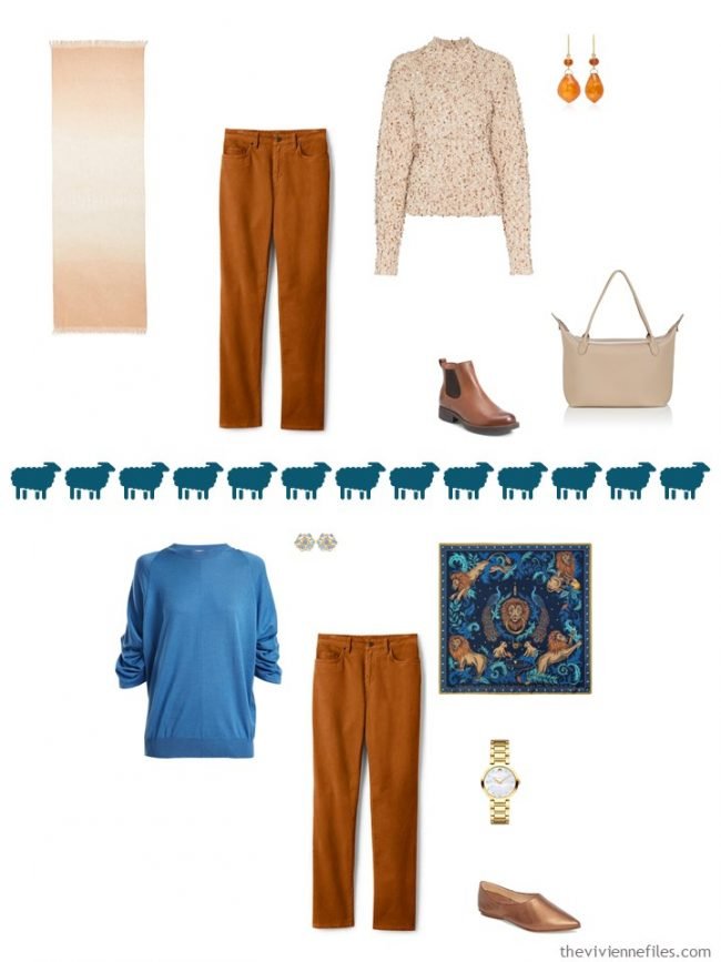 11. 2 ways to wear rust corduroy pants in a capsule wardrobe