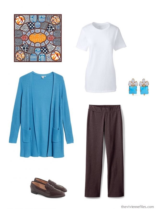 11. outfit in brown, blue and white