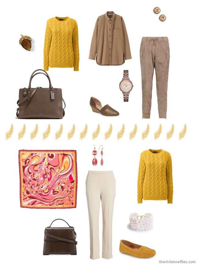 12. 2 ways to wear a gold sweater in a capsule wardrobe