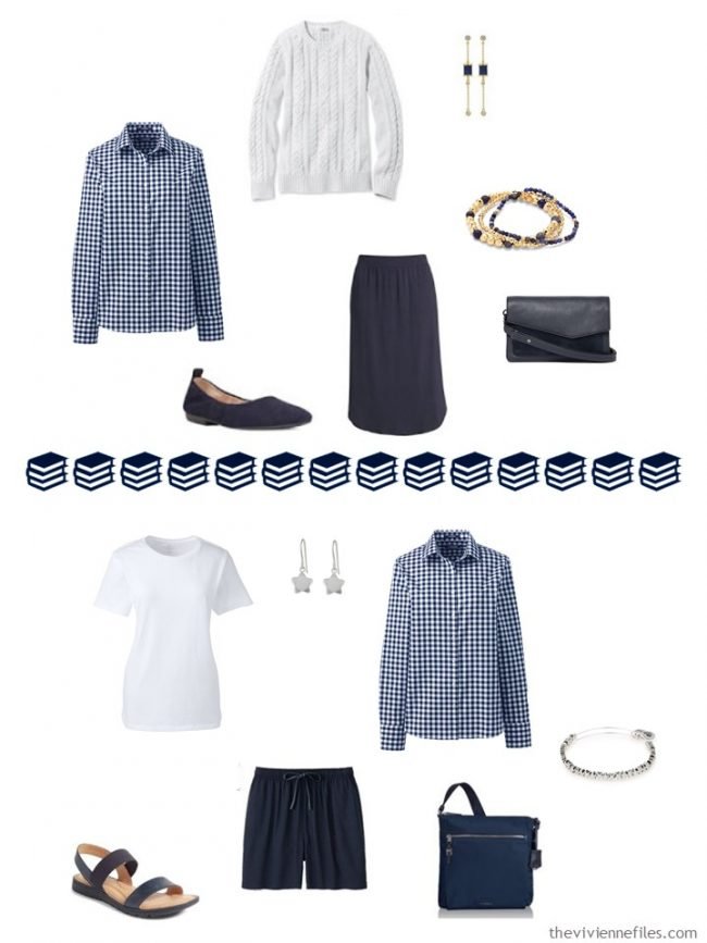 14. 2 ways to wear a gingham shirt in a navy and white capsule wardrobe