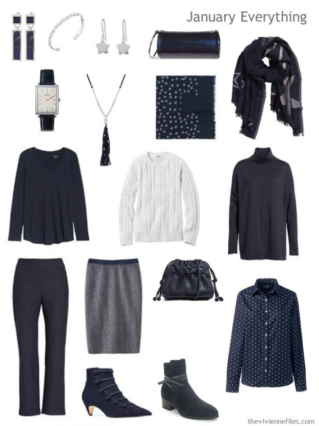 3. cold weather travel capsule wardrobe in navy and white