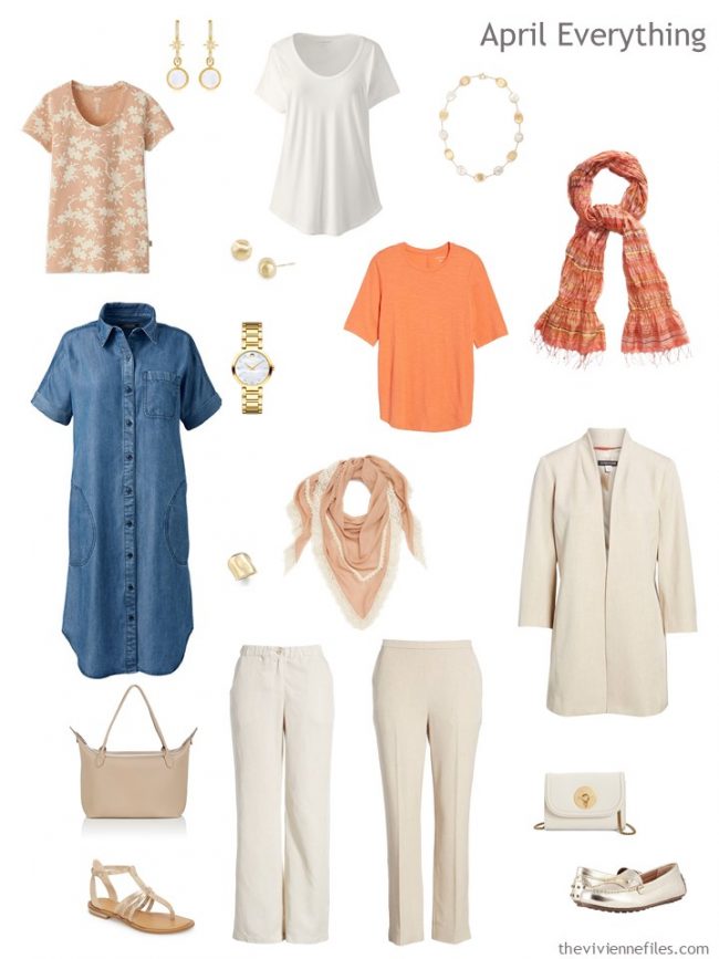 4. Spring travel capsule wardrobe in ivory, teal and orange