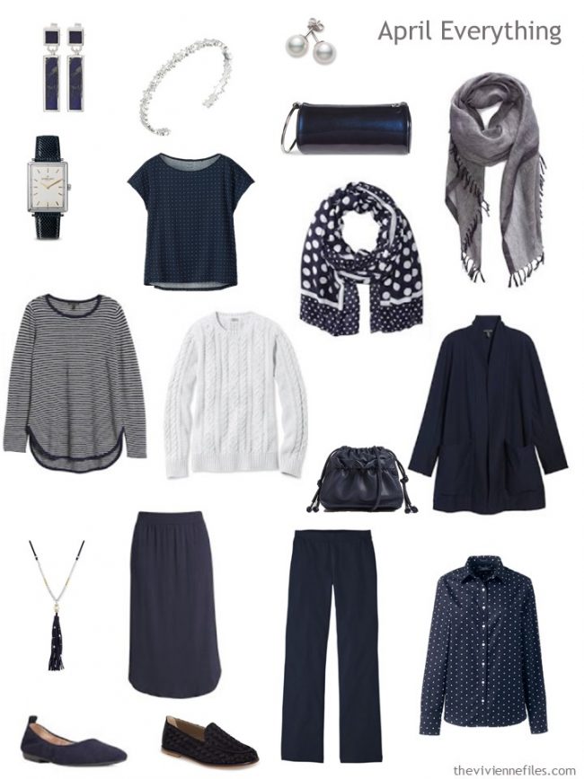 4. spring travel capsule wardrobe in navy and white