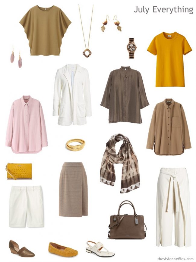 5. Summer travel capsule wardrobe in gold, brown, ivory and pink