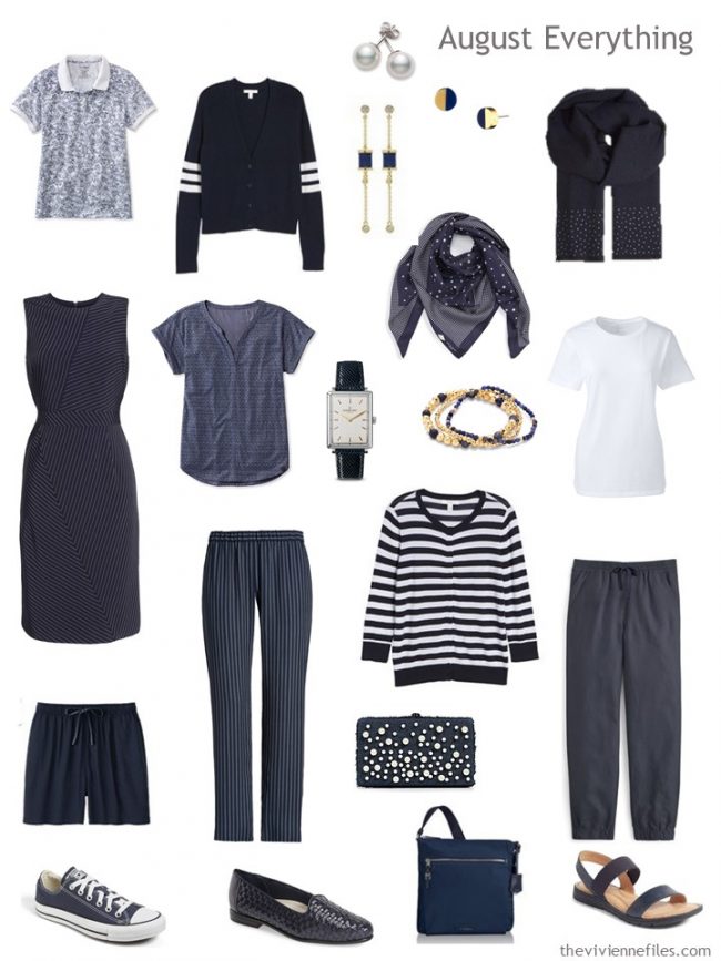 5. summer travel capsule wardrobe in navy and white