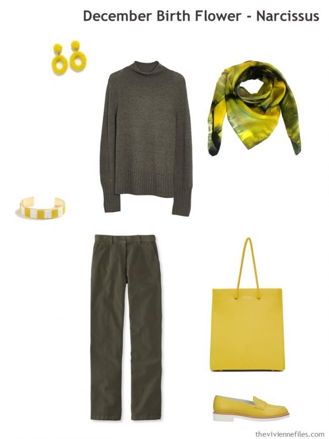 6. adding yellow accessories to olive green