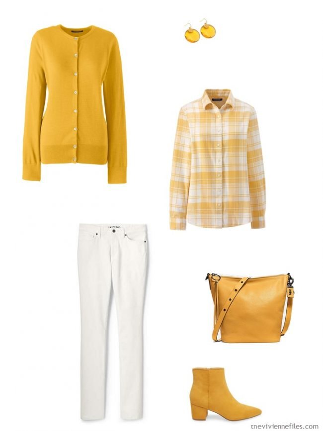 7. an outfit in mustard yellow and white