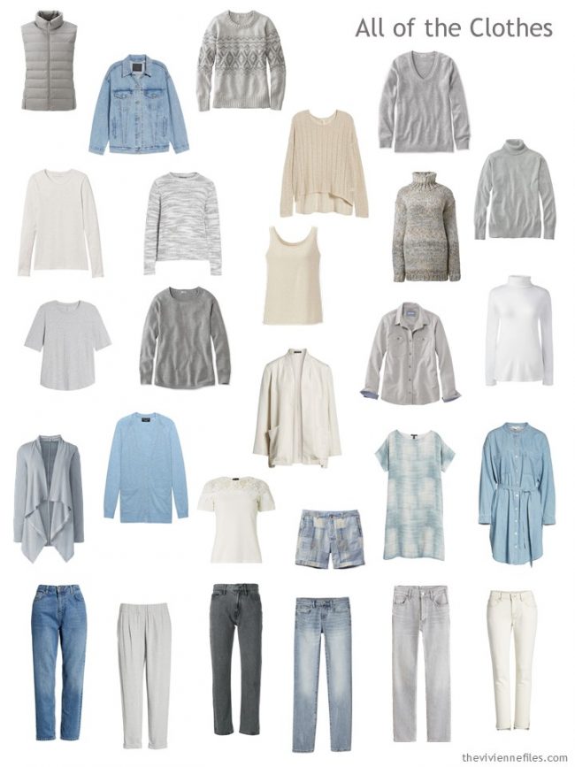 7. capsule wardrobe in beige, grey, blue and cream