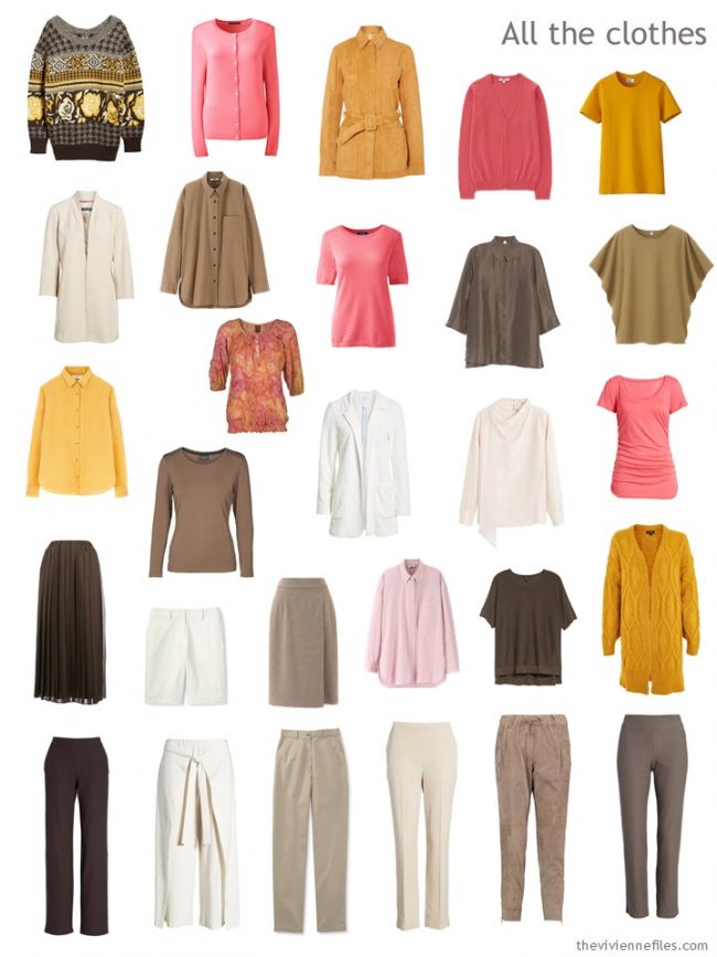 7. capsule wardrobe in brown, gold, ivory and pink