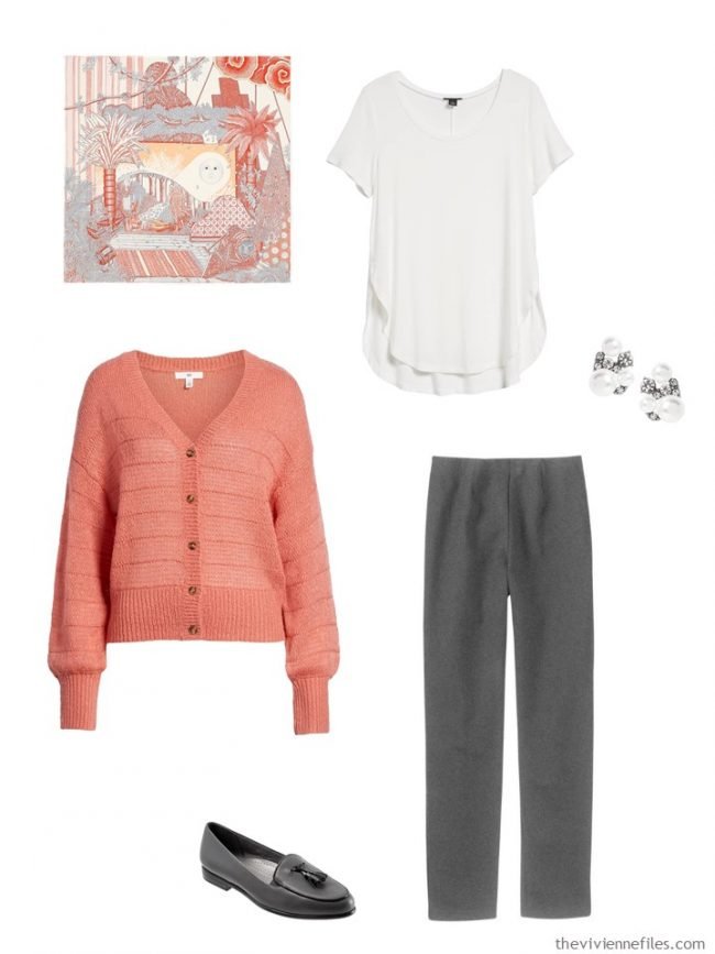 7. outfit in grey, melon and ivory