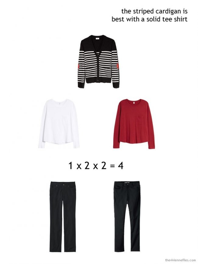 7. wearing a black and white cardigan in a winter capsule wardrobe