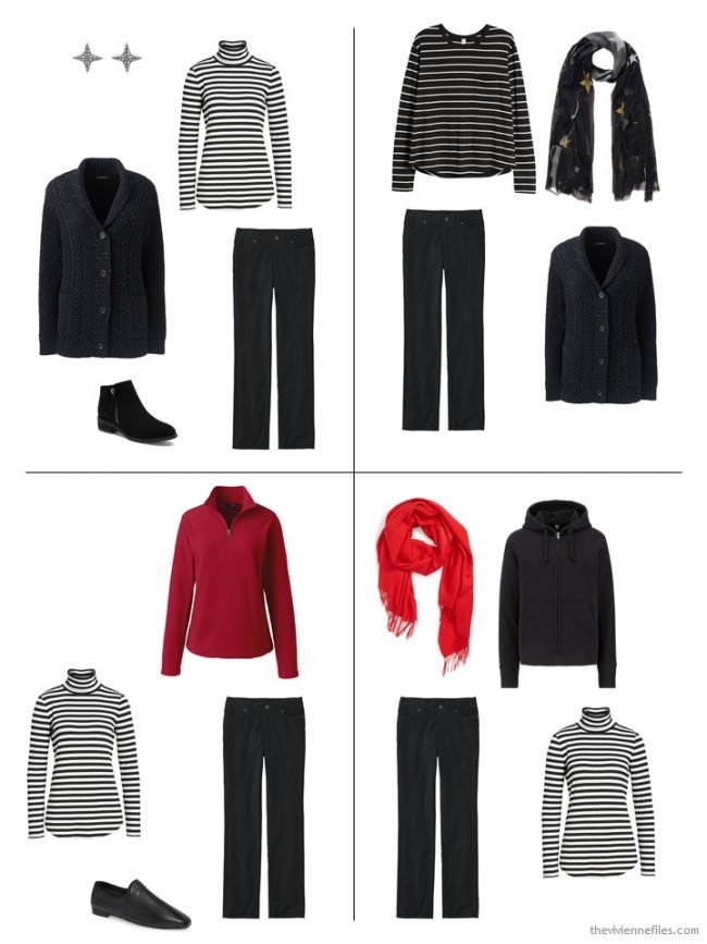 9. 4 outfits from a 10-piece winter capsule wardrobe