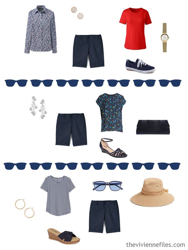 10. 3 ways to wear navy shorts from a travel capsule wardrobe