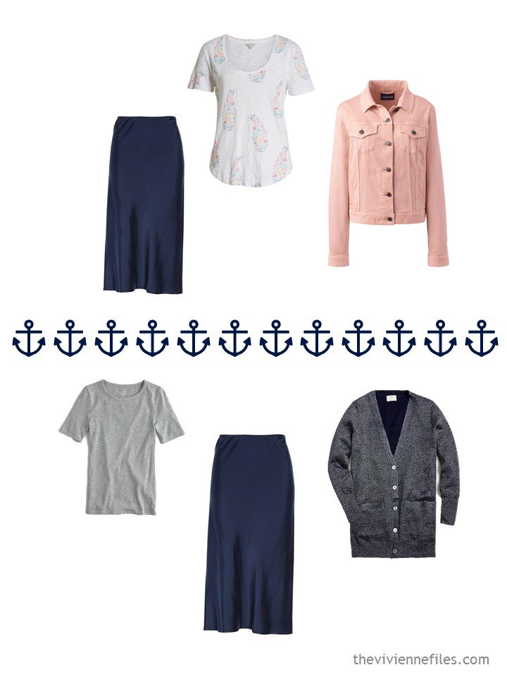 12. 2 ways to wear a navy skirt from a travel capsule wardrobe