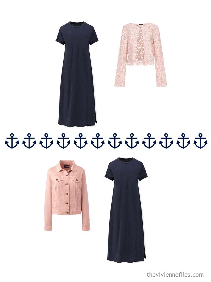 14. 2 ways to wear a navy dress from a travel capsule wardobe