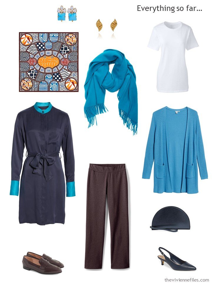 15. travel capsule wardrobe in navy, turquoise and white