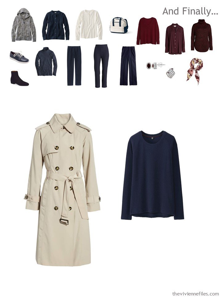 16. adding a trenchcoat and a fleece top to a travel capsule wardrobe