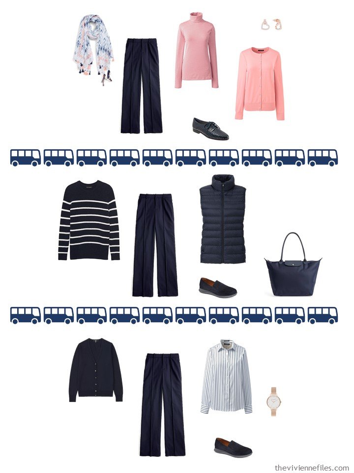 19. 3 ways to wear navy wool pants from a travel capsule wardrobe