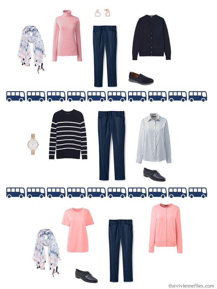 20. 3 ways to wear navy twill pants from a travel capsule wardrobe