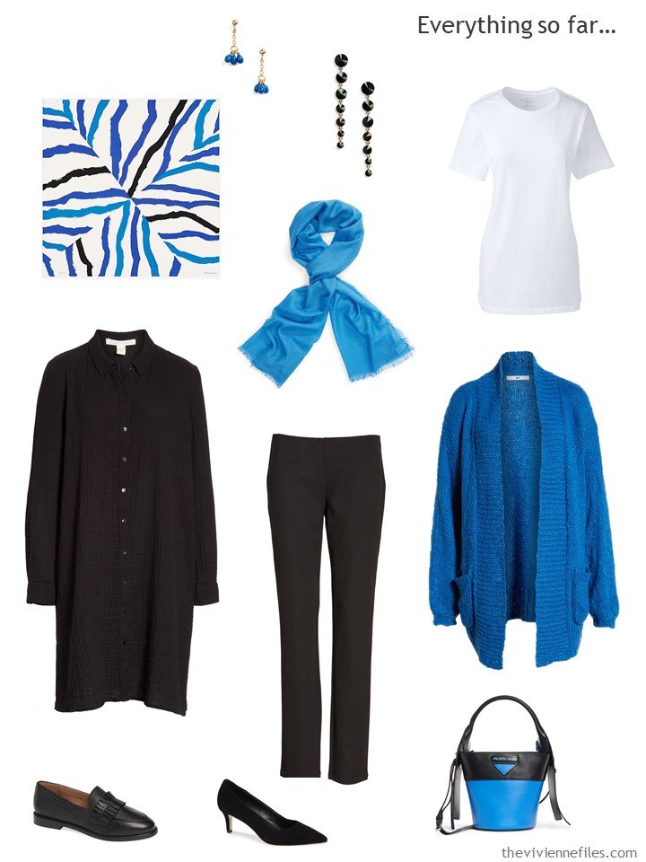 3. travel capsule wardrobe in black, white and blue