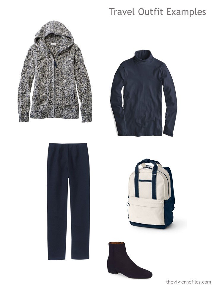 4. navy and beige travel outfit