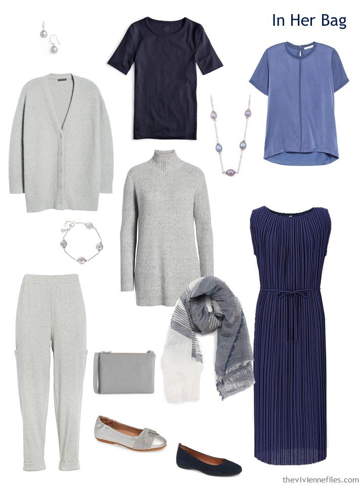 4. travel capsule wardrobe in grey, navy and blue