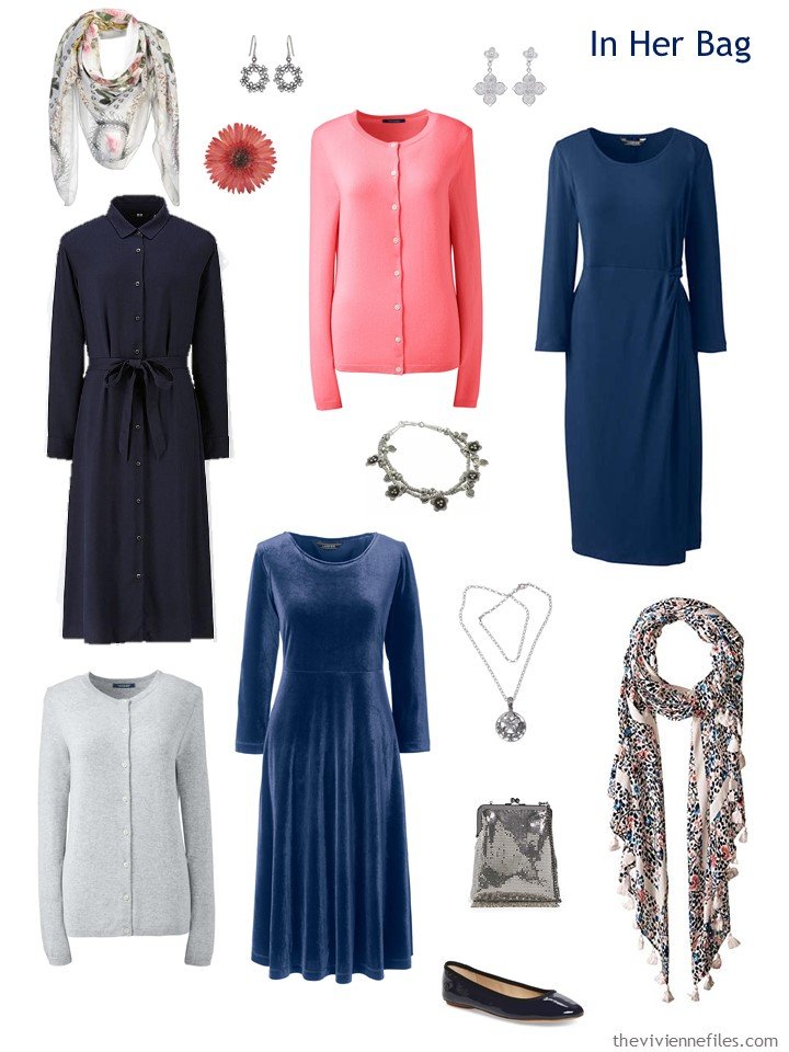 4. travel capsule wardrobe in navy, pink and grey