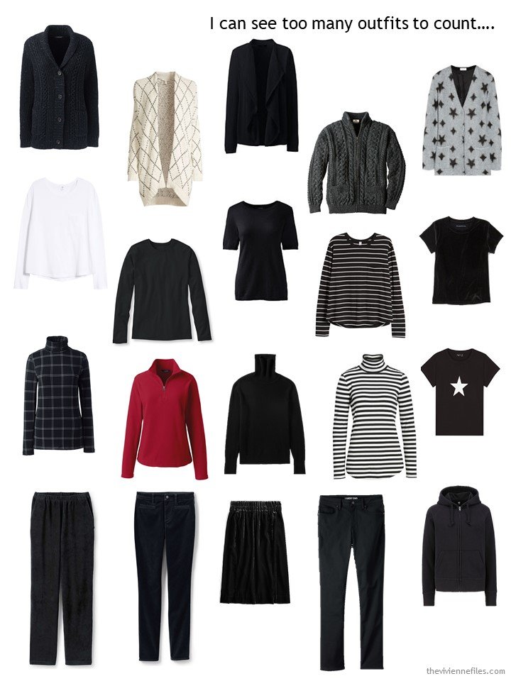 5. 20-piece February capsule wardrobe in black, white, red, ivory and grey