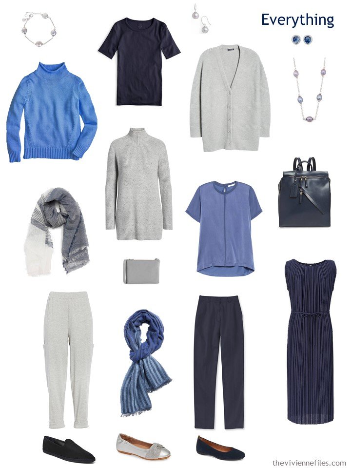 5. travel capsule wardrobe in navy, grey and blue