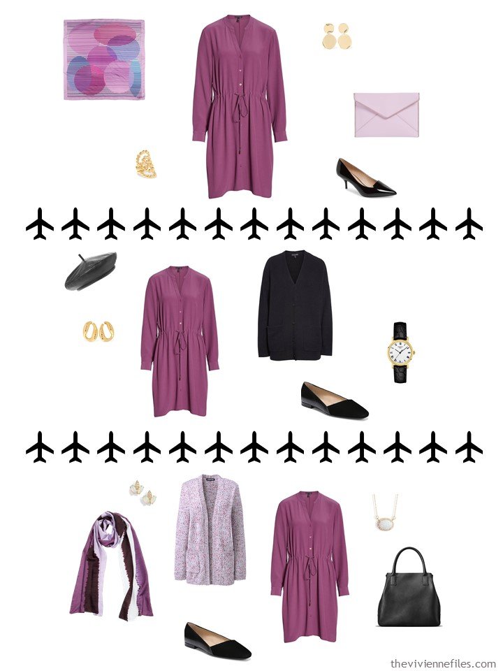 6. 3 ways to wear a berry dress from a travel capsule wardrobe