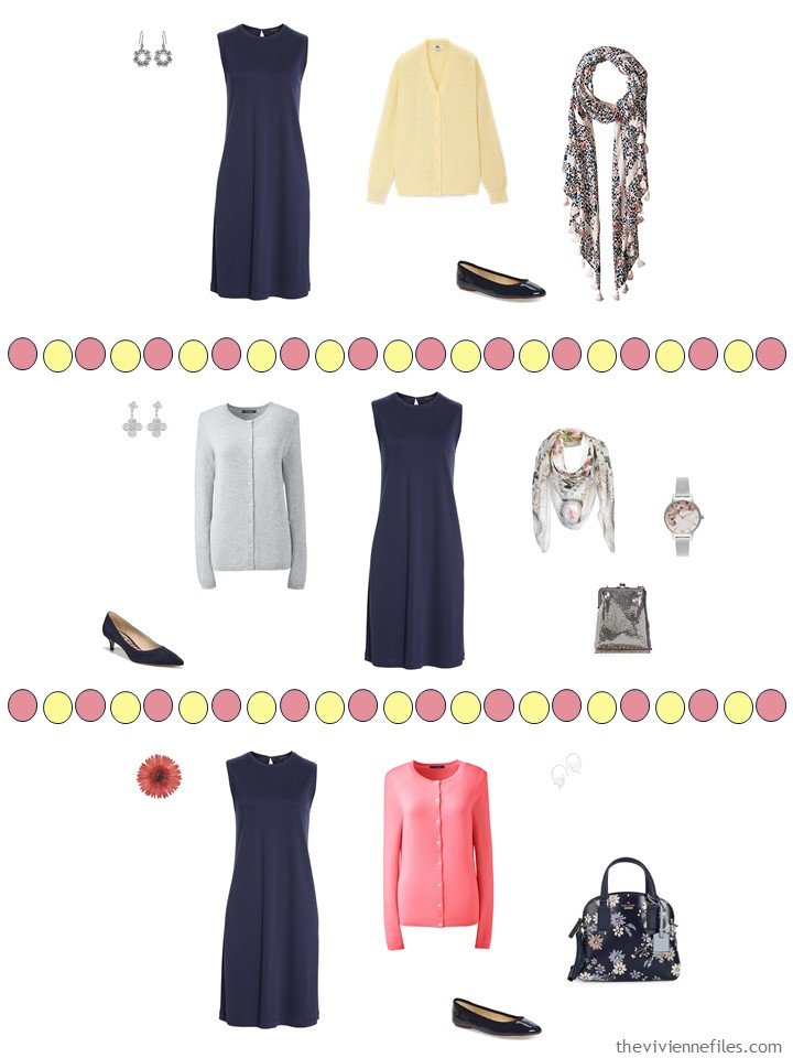 6. 3 ways to wear a navy dress from a capsule travel wardrobe