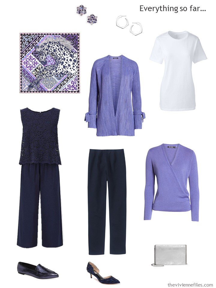 6. travel capsule wardrobe in navy, purple and white