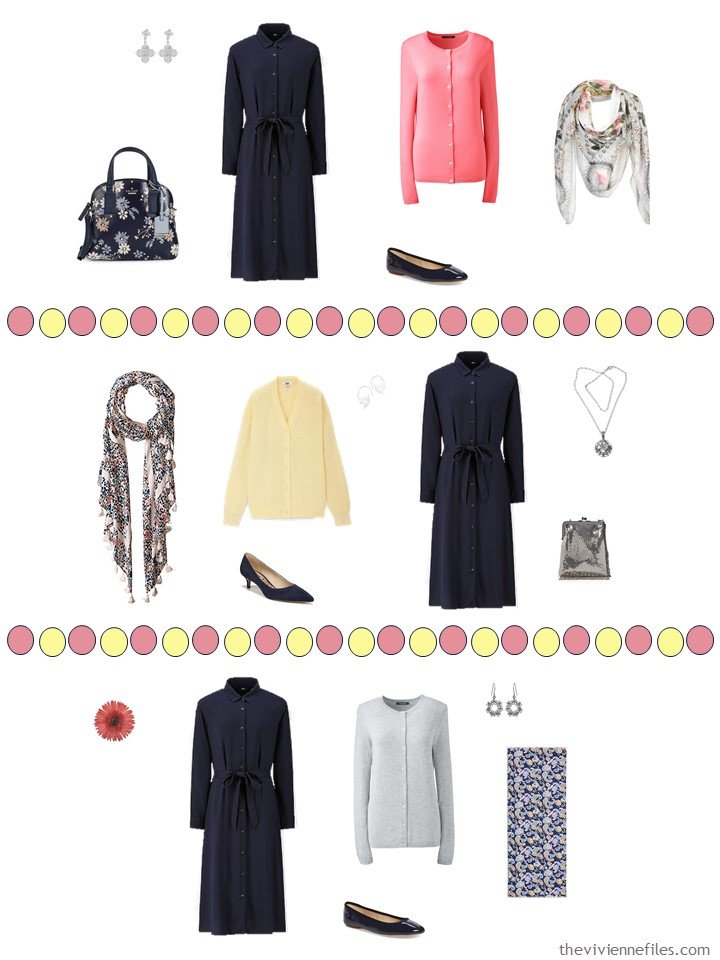 8. 3 ways to wear a navy dress from a travel capsule wardrobe