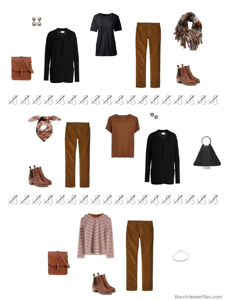 8. 3 ways to wear brown pants from a travel capsule wardrobe