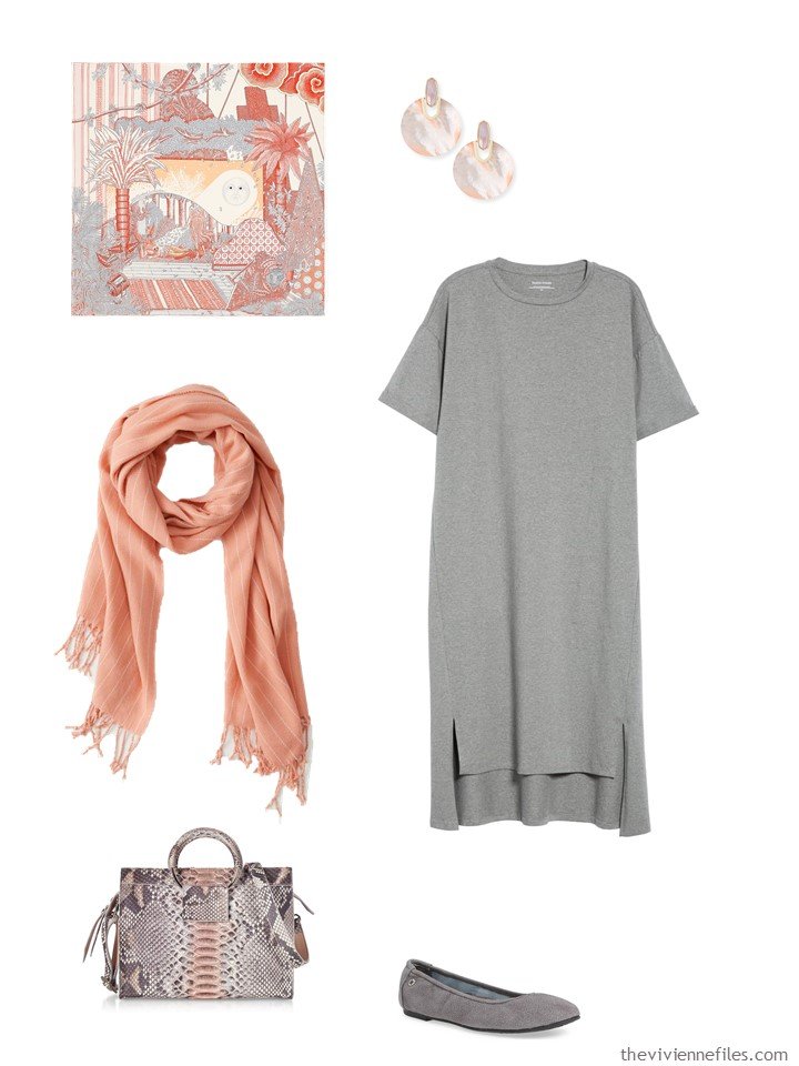 8. grey dress with apricot accessories