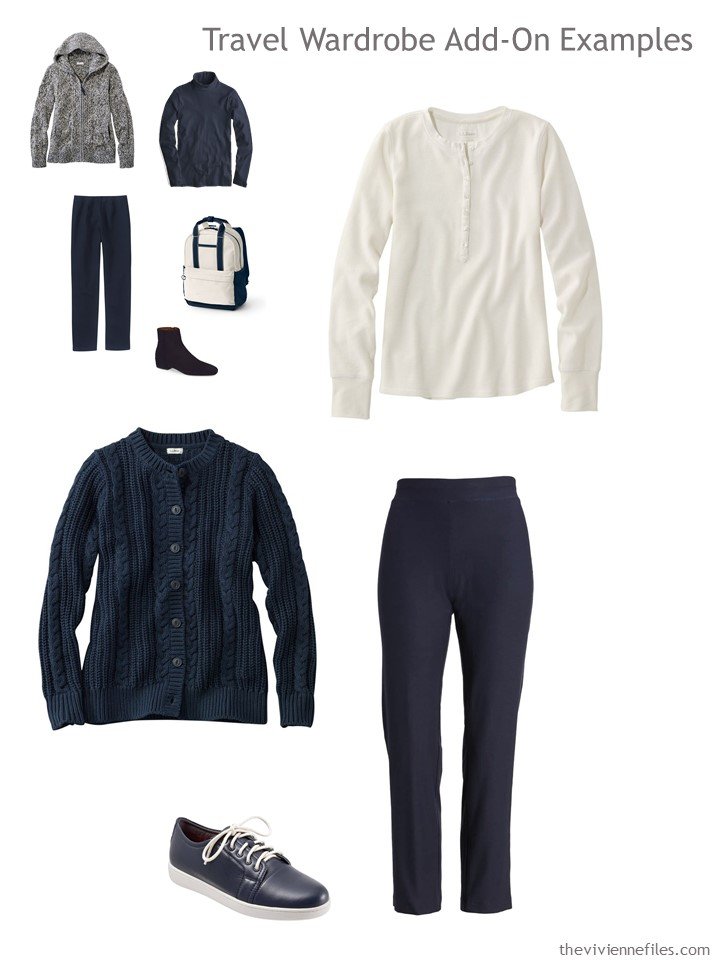 8. navy and beige outfit for travel capsule wardrobe