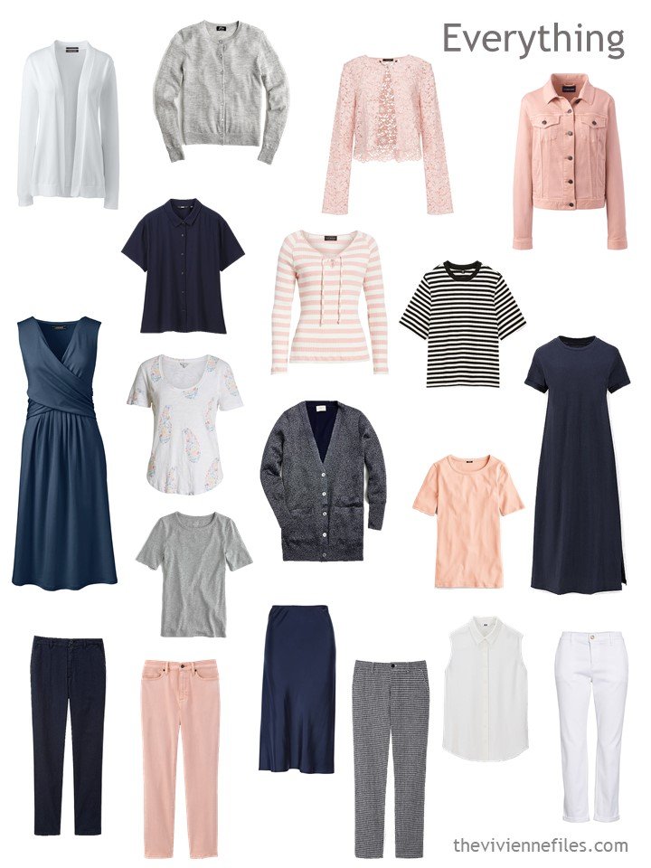 8. travel capsule wardrobe in navy, grey, blush and white