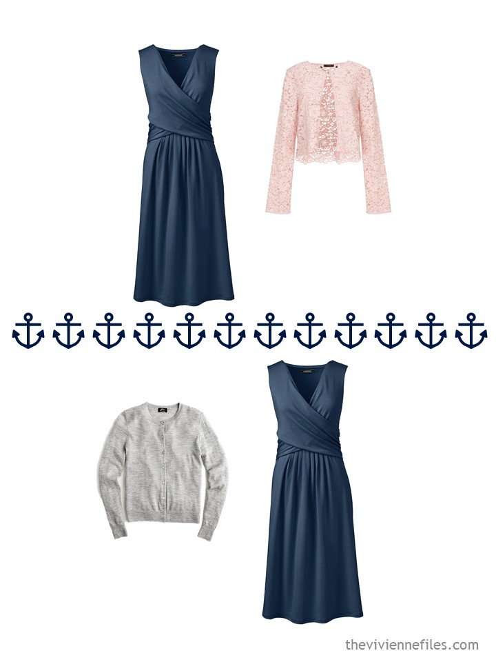 9. 2 ways to wear a navy dress from a travel capsule wardrobe