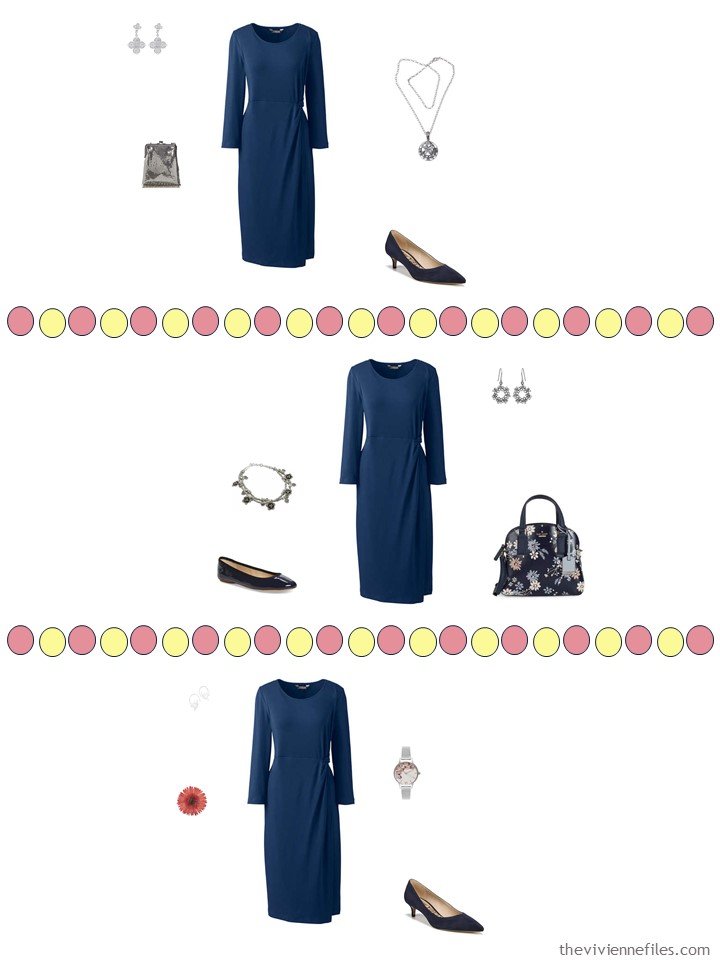 9. 3 ways to wear a navy dress from a travel capsule wardrobe