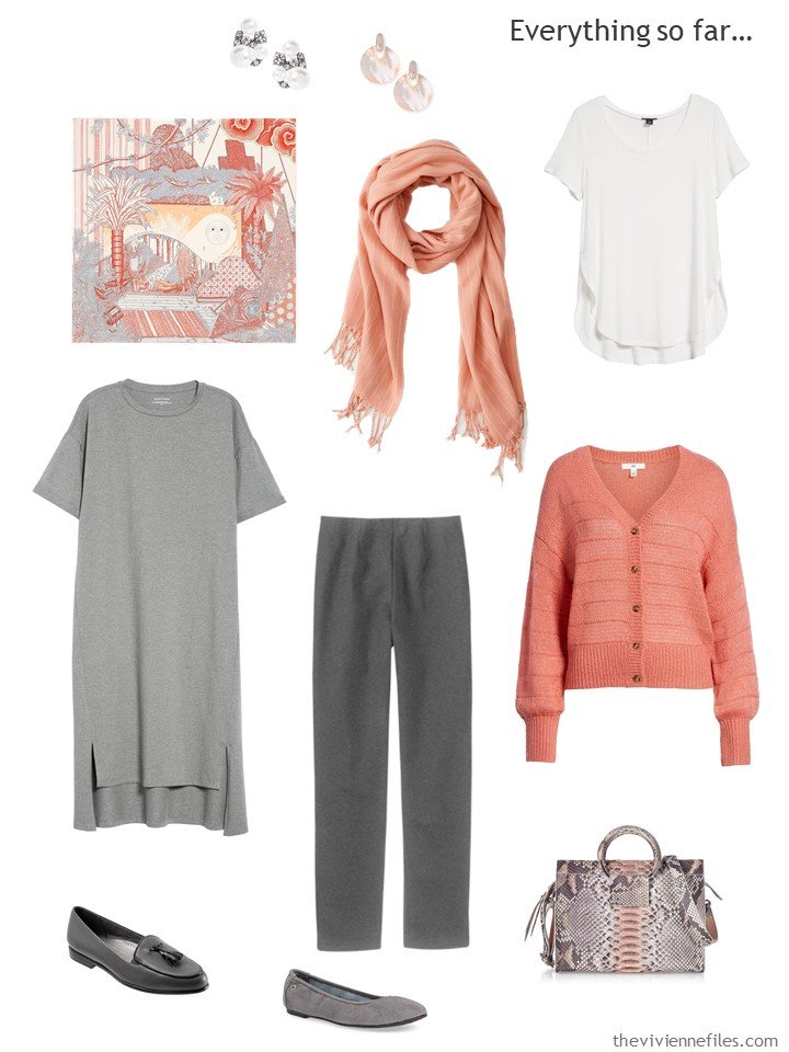 9. travel capsule wardrobe in grey, apricot and white